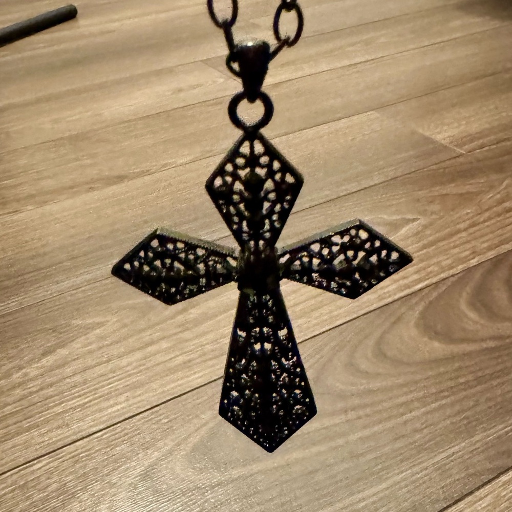Black Gothic Cross Statement Necklace - image 1